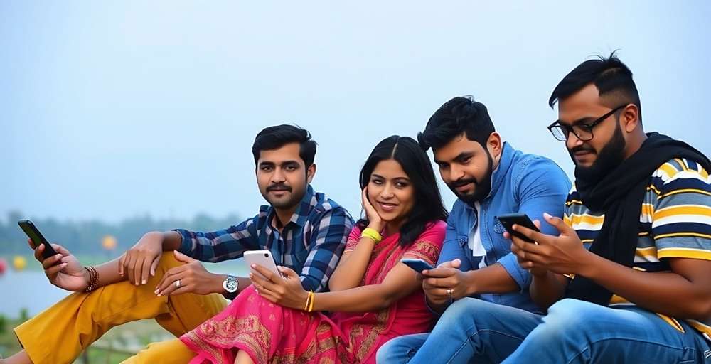 Cumin Rise Legend Multiplayer Experience Group of Indian friends gathered together playing Cumin Rise Legend on their mobile phones and discussing strategies